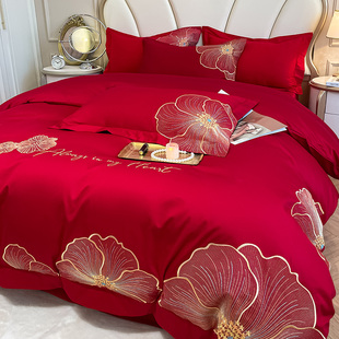 Light Luxury Style 180-Count Long-Staple Cotton Wedding Four-Piece Bed Bed Sheets Quilt Cover Wedding Dowry Bedding 4