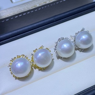 High Cost Performance Silver Seawater South Sea Australian White Pearl Earrings 13-14mm Exquisite and Elegant