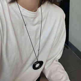 黑曜石项链仿天然不规则平安扣银色圆珠细绳小众设计感简约毛衣链