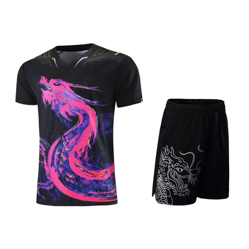  New Badminton and Table Tennis Dragon Suit Set for Men, Women, and Children for Training and Competition Team Uniform Printing