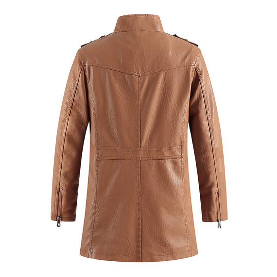 Mid-length Leather Jacket Autumn and Winter European and American Men's Motorcycle Leather Jacket Amazon Trendy Collar Zipper PU Leather Jacket