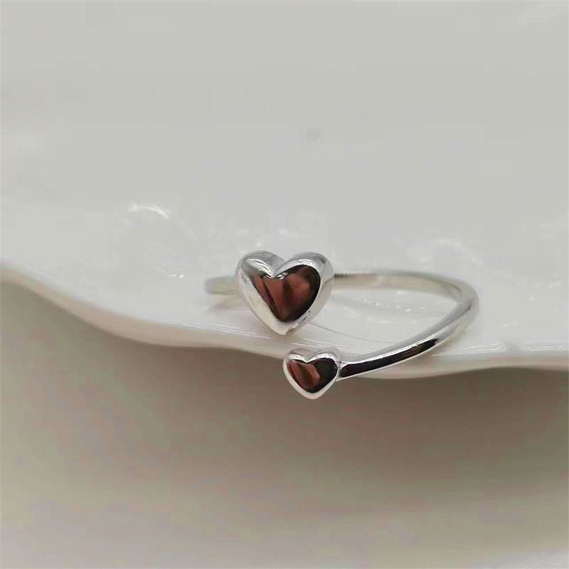 Lindo Dulce Forma De Corazón Plata Esterlina Enchapado Anillo Abierto display picture 2