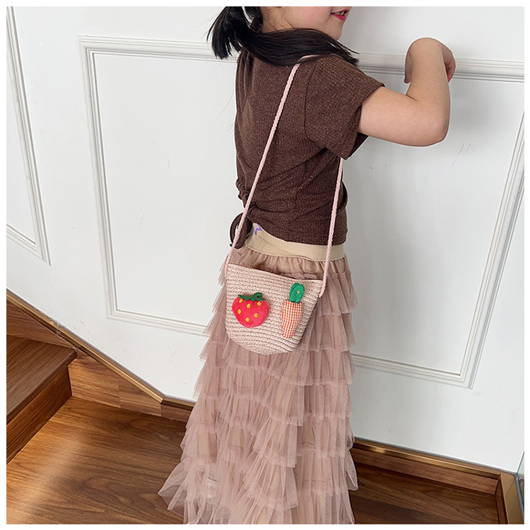 Japanese-style cute cartoon flower small bags, children's straw woven bags, mini crossbody bags, beach play zipper bags, single-shoulder bags undefined