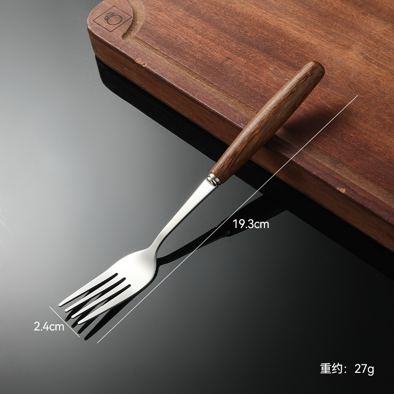 Madera de haya, alas de pollo, mango de madera, cuchillo y tenedor de acero inoxidable doméstico, cubiertos, cuchillo y tenedor de carne brillante, cuchara de carne occidental