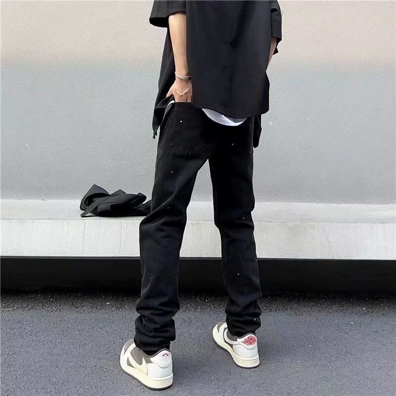 High Street hipop тонкие черные повседневные брюки Американский ретро вымытые джинсы с чернилами