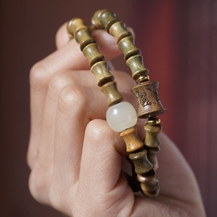 Authentic Green Sandalwood Double-Circle Bracelet, Original Wood Disc, Wearable 8*10mm Buddha Beads, Same Style Bracelet for Male and Female Couples, Literary and Artistic