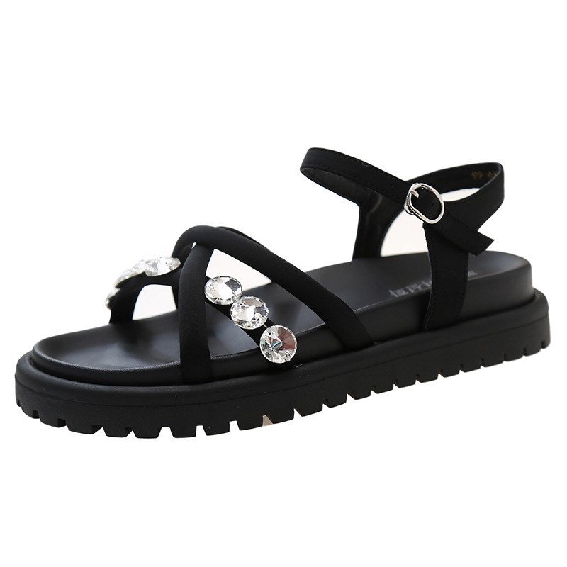 [El mismo estilo de ciervo blanco] Puffs de cacao CG ~ Chanclas de diamantes de imitación, zapatillas de playa de suela gruesa, sandalias de mujer, estilo de verano