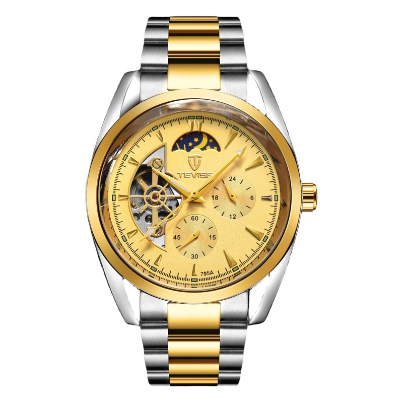 Swiss tevise teweys reloj de marca famosa reloj Tourbillon para hombre reloj mecánico impermeable reloj de correa de acero para hombre de negocios grande