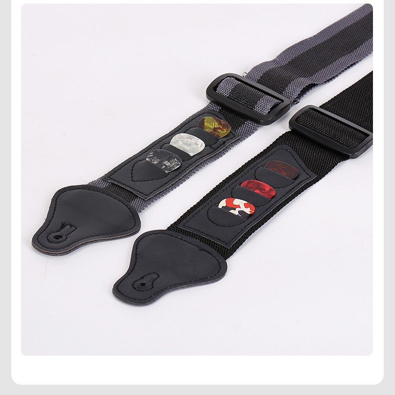 Correa de la guitarra se puede insertar Pick folk Guitar correa de hombro se puede almacenar recoger la correa bajo guitarra eléctrica tejido de nylon
