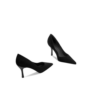 Work Shoes for Women Black Professional Stiletto Pointed Toe Versatile Elegant High Heels Work Clothing Simple Flats 2025 Spring & Fall Style