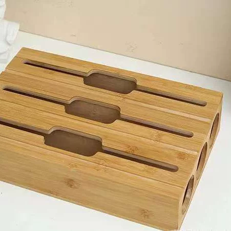 Storage and Preservation Storage Box Divider Drawer Storage Box Tin Foil Storage Cutting Divider Bamboo Wood Wall-Mounted Tin Foil Paper