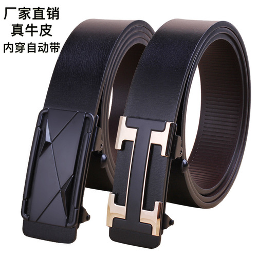 Factory new belt men's genuine leather wholesale alloy automatic buckle inside wear cowhide men's belt men's business pants belt 