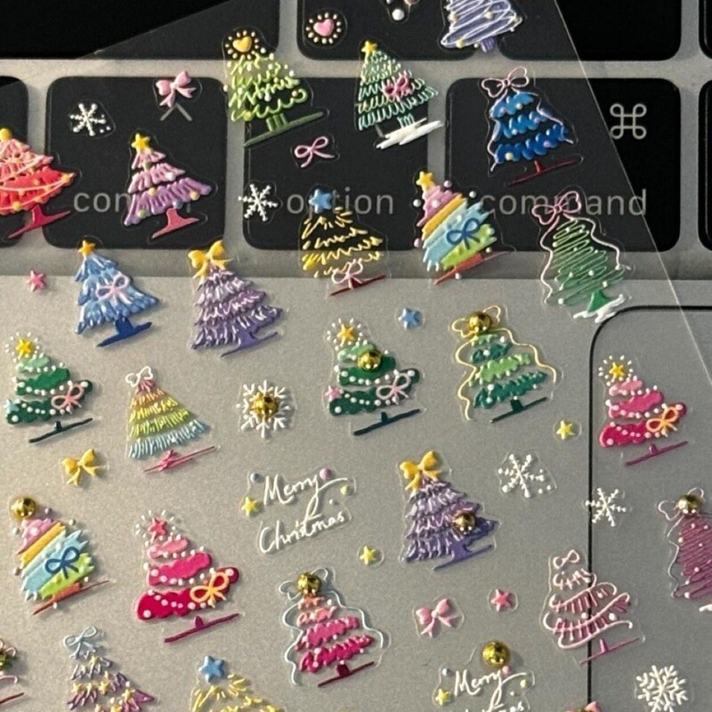New Christmas Tree Embossed Nail Art Stickers Ins Beautiful Christmas Tree Stickers Mobile Phone Tablet Decoration Camera Stickers DIY