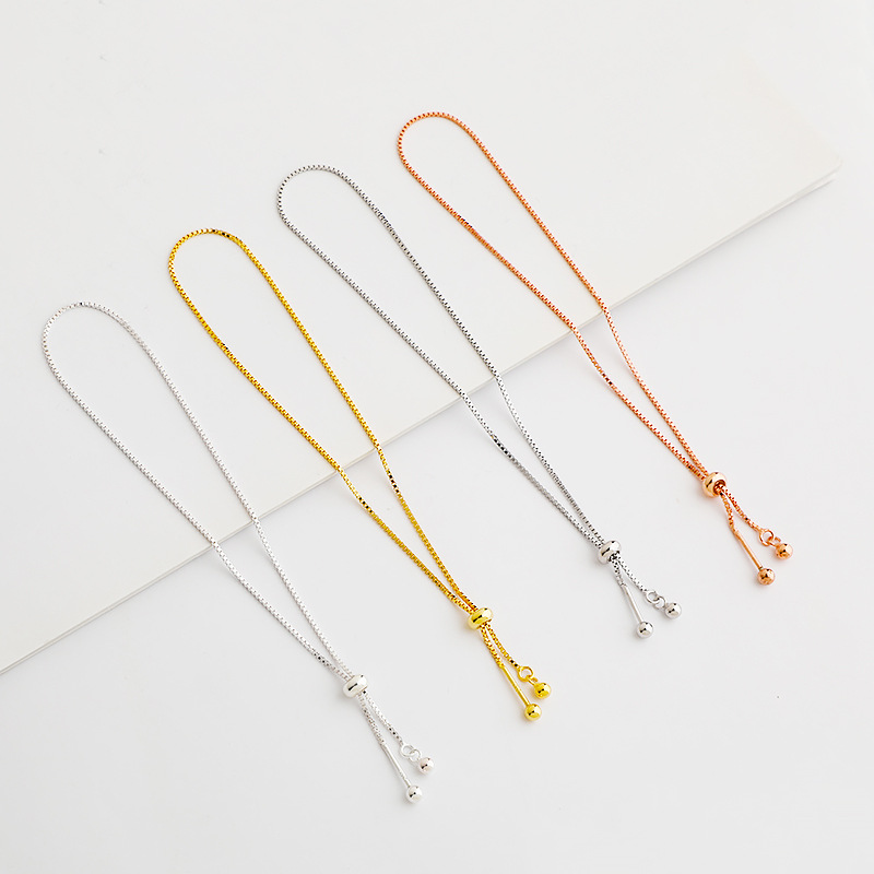 S925純銀束珠螺絲手鍊路路通盒子手鍊鏈條DIY手環硅膠調節串珠子