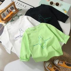 Children's Pure Cotton Long Sleeve T-shirt for Boys and Girls, Korean Style Loose Top, 2024 Spring and Autumn Season Round Neck T-shirt, Drop Ship One Piece