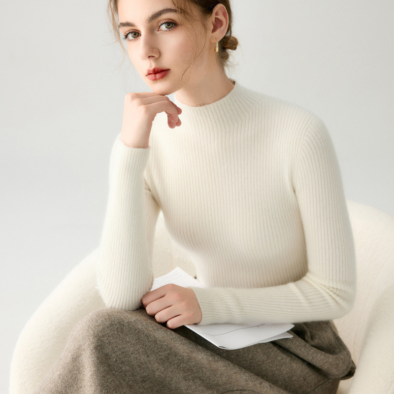 100% Cashmere Women's New Autumn and Winter Knitted Half-Turtleneck Base Layer Sweater, Warm and Versatile, Solid Color, Slim Fit, Soft Sweater 100% Cashmere Women's New Autumn and Winter Knitted Half-Turtleneck Base Layer Sweater, Warm and Versatile, Solid Color, Slim Fit, Soft Sweater