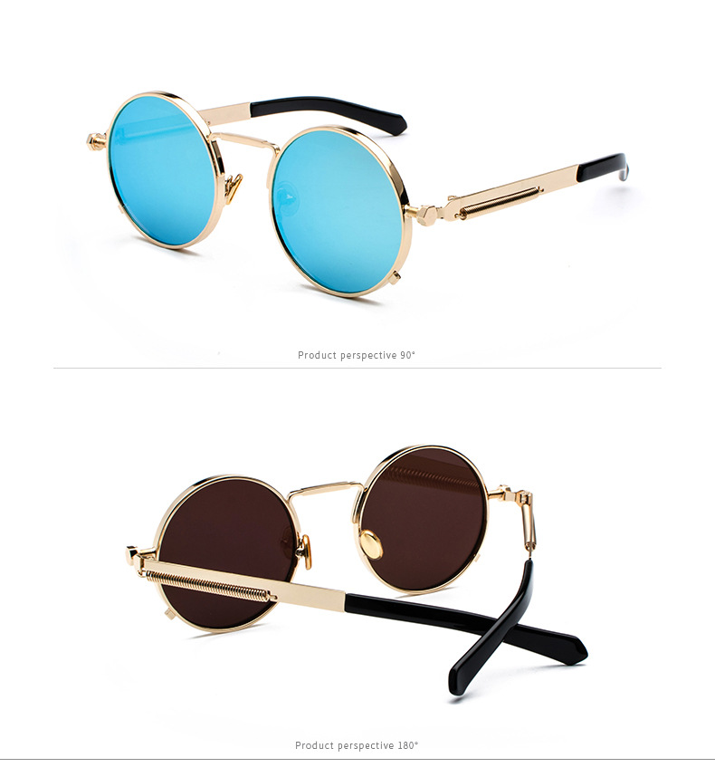 35g Weight Full Frame Glasses Structure Sunglasses Classification Ac, UV400 Protection Lens Material Round Frame Glasses Style Party, Street Occasion Solid Color Pattern All Seasons Season Men's Gender Punk, Streetwear Style Punk Streetwear Solid Color Ac UV400 Protection Round Frame Full Frame Women's Sunglasses 6