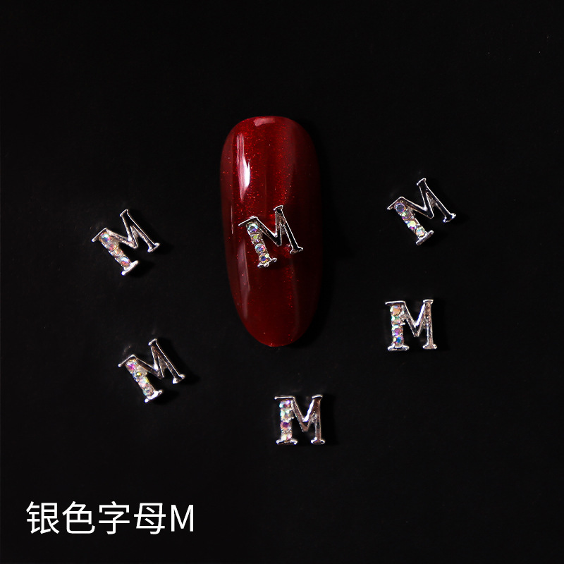 Nueva LZ manicura 26 letras aleación joyería estilo japonés Internet celebridad plata letras manicura joyería clavo Taladro