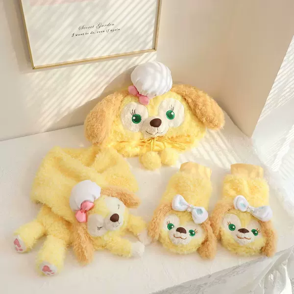 Winter cartoon cute chef Dog Cake plush warm scarf scarf children ear protection hat gloves three-piece set