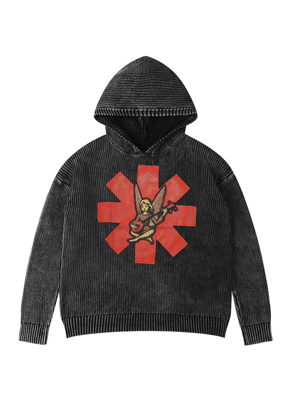Red Hot Chili Peppers Trendy Rock American Knitted Washed Hooded Sweater
