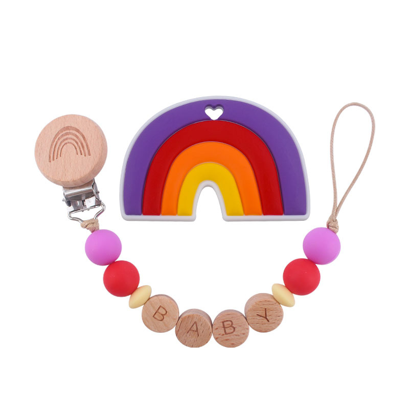 Nuevo bebé Arco Iris haya clip chupete Cadena de dibujos animados Arco Iris silicona mordedor molar juguete