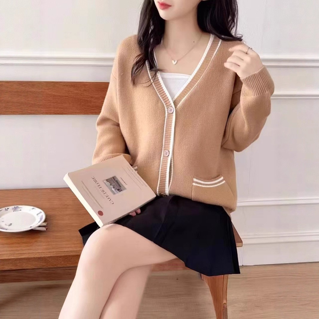 Corea del Sur otoño 2025 nuevo cardigan de punto mujeres perezoso viento de cuello en V manga larga variedad pequeño suéter de viento fragante abrigo image 3