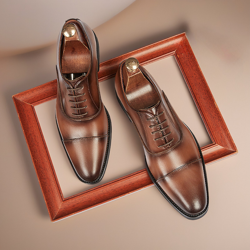 2025 primavera y otoño tres juntas zapatos de cuero para hombres antideslizantes ropa formal de negocios transpirable con cordones zapatos de cuero para hombres jóvenes todo fósforo