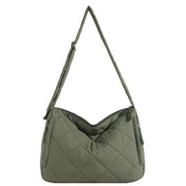 学生上课手提包洋气新款棉服包女大容量单肩包小众菱格百搭斜跨包