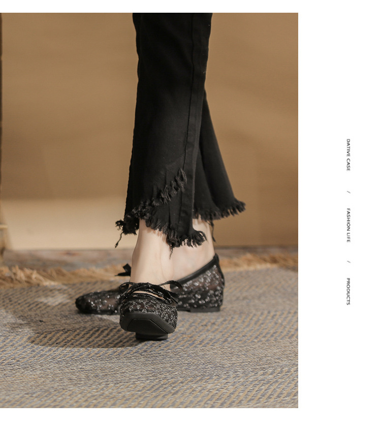 Sandal cao gót nữ ren lưới hở mũi phong cách Pháp — Champagne màu chi tiết 16