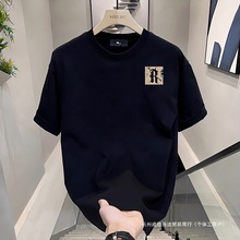 夏季新款印花短袖T恤男潮流圆领修身T恤百搭跨境男装上衣一件代发
