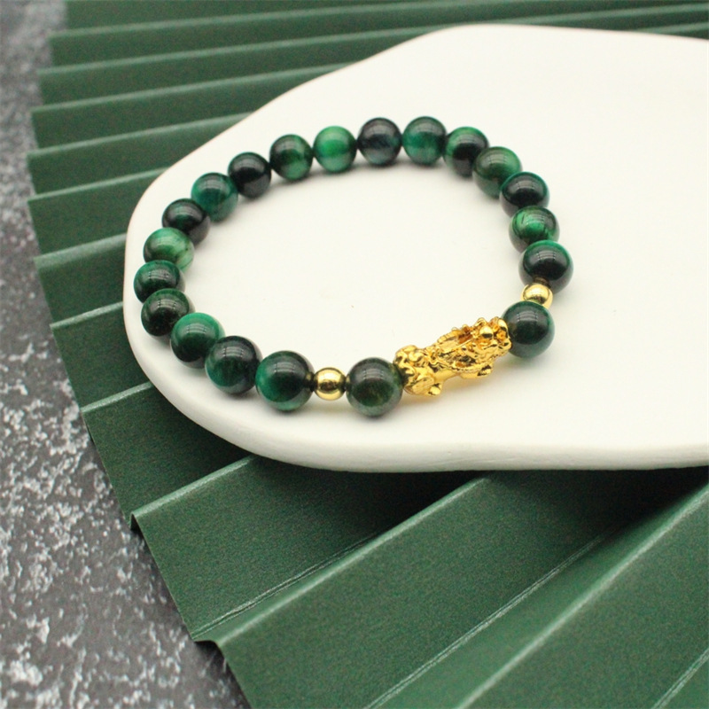Natural agate Tiger Eye stone bracelet imitation sand gold beads feng shui Bracelet Men's zodiac year personalized bracelet