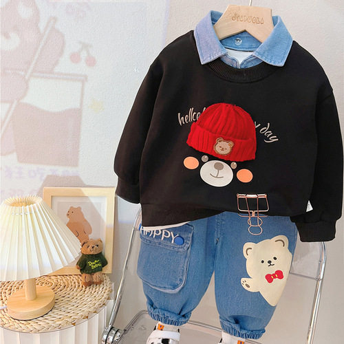 2269 Children's Sweatshirt Set Stylish Middle and Small Children Two-Piece Set Spring and Autumn Season Boys Casual Wear Baby Autumn Outfit Children's Clothing
