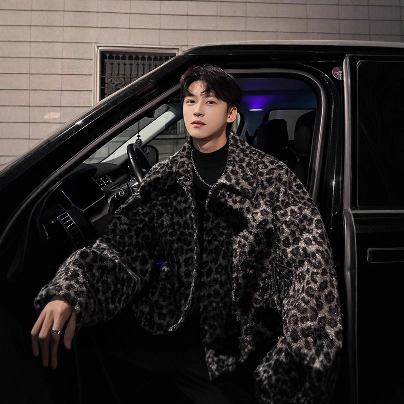 Tweed Style Leopard Print Woolen Outwear Jacket Men's Autumn and Winter Trendy Brand Street Handsome Lazy Style High-End Woolen Outwear Tweed Style Leopard Print Woolen Outwear Jacket Men's Autumn and Winter Trendy Brand Street Handsome Lazy Style High-End Woolen Outwear