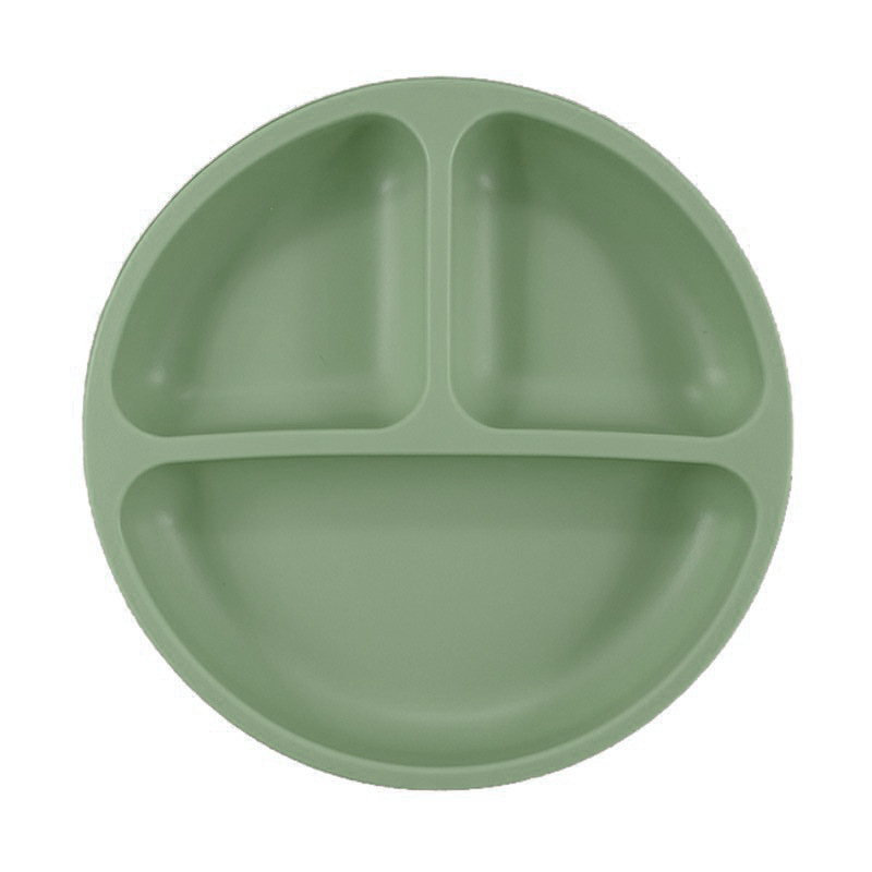 Silicona bebé cena placa redonda cara sonriente vajilla de silicona de los niños plato de cena de silicona suplemento de alimentos para bebés plato de cena del compartimiento