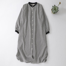 2025早秋日系女装娃娃裙森系褶皱格子连衣裙文艺复古森女风排扣裙