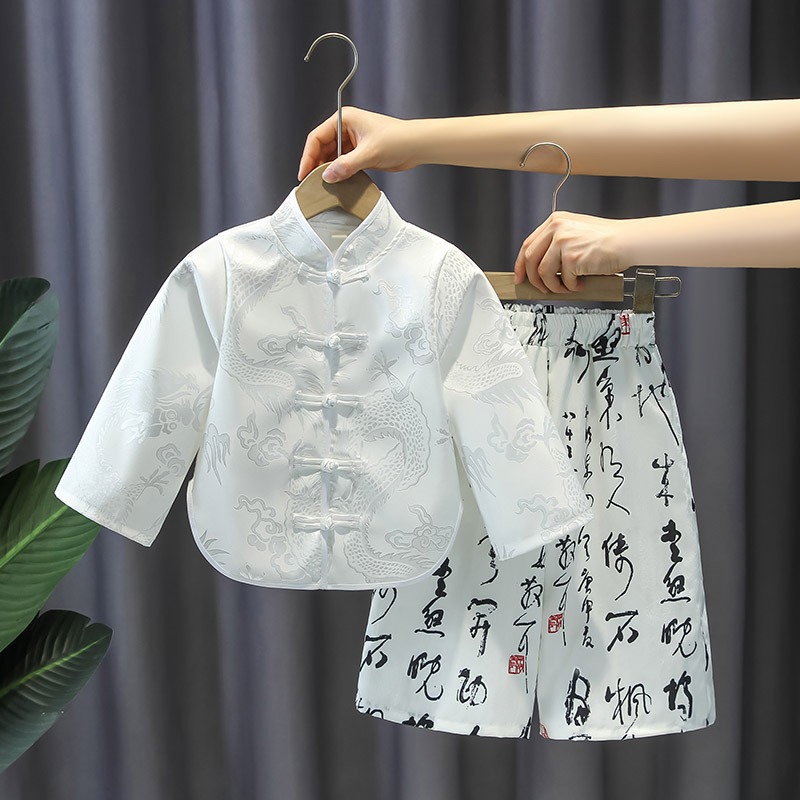 Men's Hanfu Children's 2024 New Dragon-embroidered Tapestry Tang Suit Two-piece Birthday Dress for Baby Boys Spring Ancient Style Set
