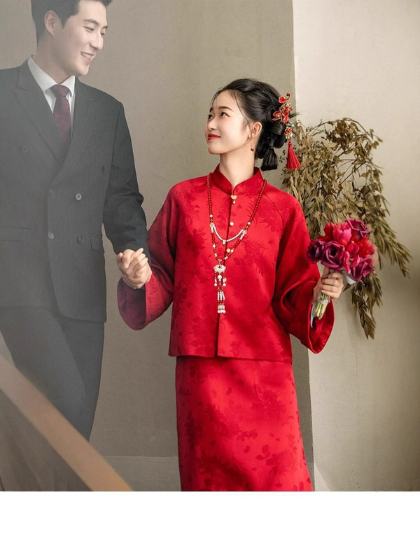 敬酒服新娘婚礼新中式红色套装显白高级感回门宴订婚礼服长袖|undefined