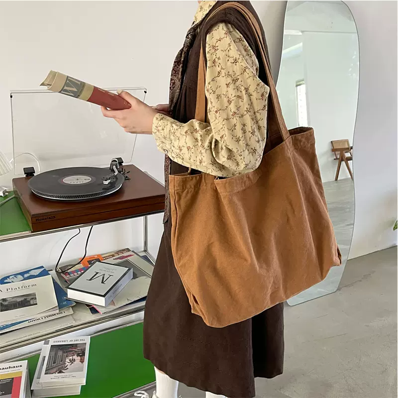 牧叶皮具..韩版复古洗水帆布大容量简约轻便休闲纯色女士单肩包