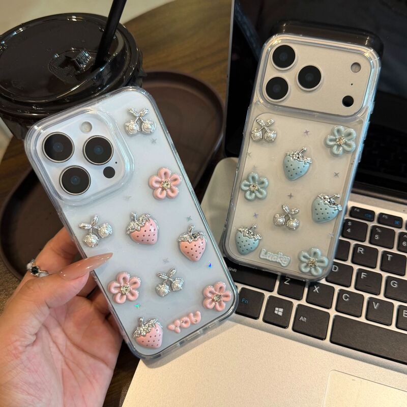 Suitable for iPhone 18 Pro Max phone case, 17 Pro, strawberry, cherry blossom, floral design, 16, cute, 15, new model, 14, drop-proof, X Suitable for iPhone 18 Pro Max phone case, 17 Pro, strawberry, cherry blossom, floral design, 16, cute, 15, new model, 14, drop-proof, X