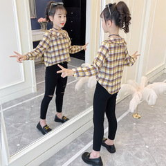 女童天長袖格子襯衫寬鬆2024新款春秋兒童純棉開衫寶寶上衣外套