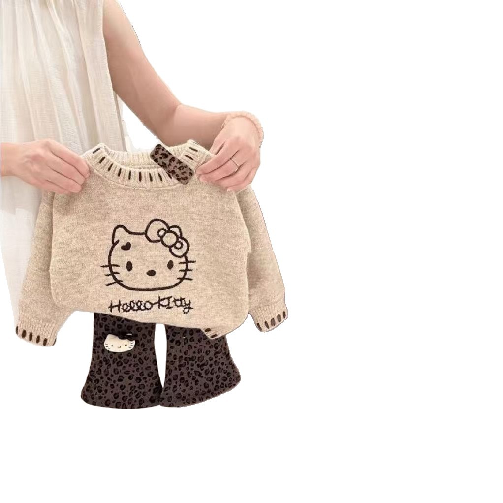 Conjunto de 2 piezas de suéter y pantalón estampado para niñas de algodón para primavera y otoño image 5