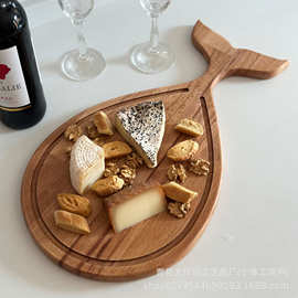 创意木质披萨板鱼尾把手托盘实木带酱槽牛排盘多用芝士板切菜板