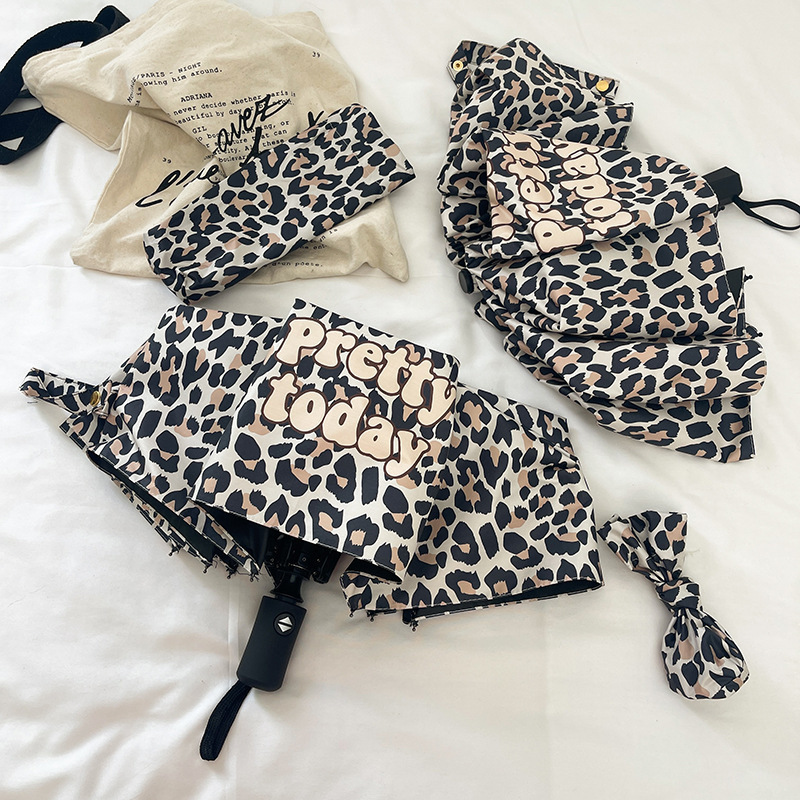 Leopard Print Retro Folding Umbrella Vinyl Rain or Shine Simple Women's Sun Protection Sunshade Anti-Uv Umbrella One-Click Dropshipping