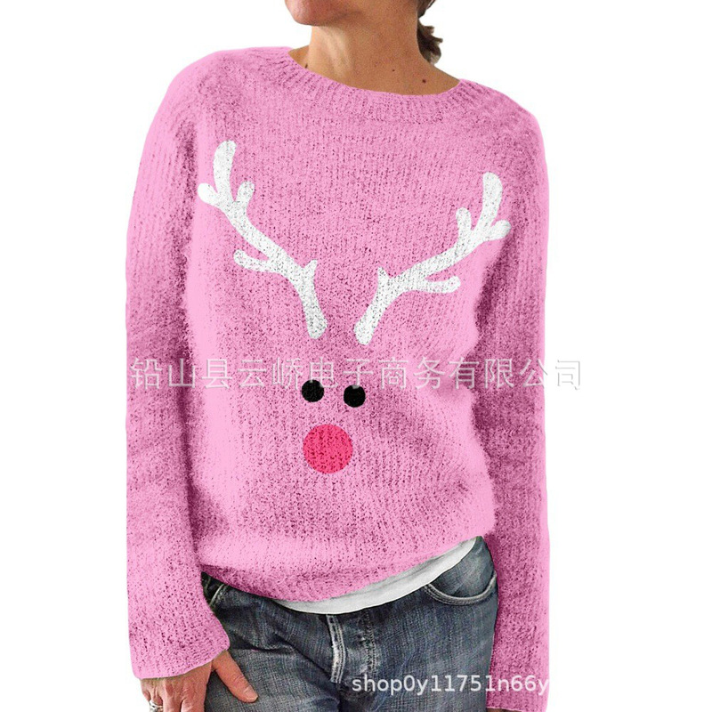 Cross-Border Women's Christmas Sweatshirt Sports Holiday Casual Round Neck Long-Sleeved Top 3D Digital Printing Thick Needle Sweatshirt