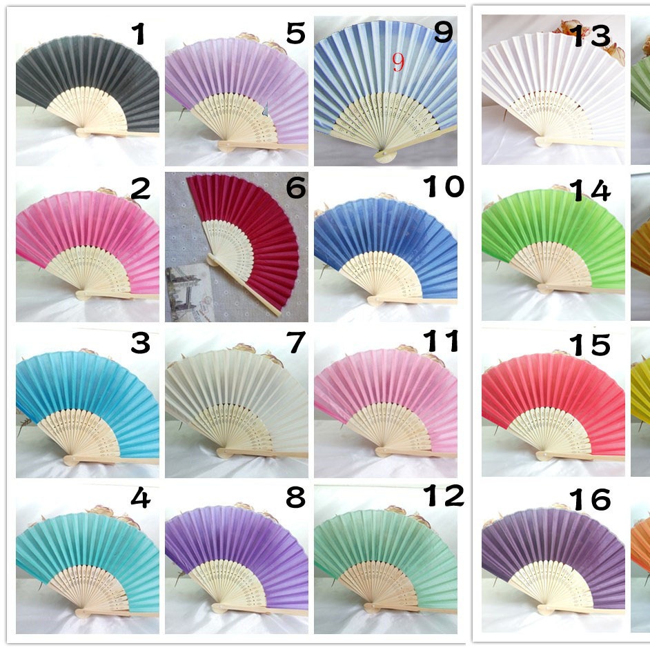 Hay en stock transfronterizo llanura de la boda plegable ventilador de tela llano ventilador de tela de color caramelo 24 colores opcionales