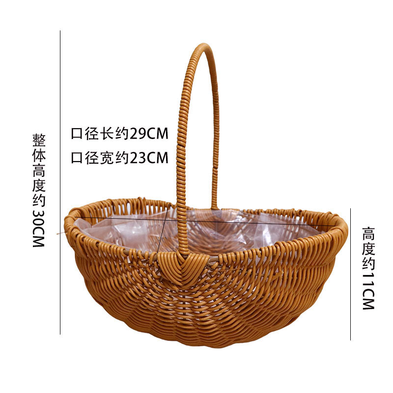 Cestas de mano tejidas a mano de plástico de caña decorativa flor seca canasta de flores portátiles canasta de regalos al por mayor