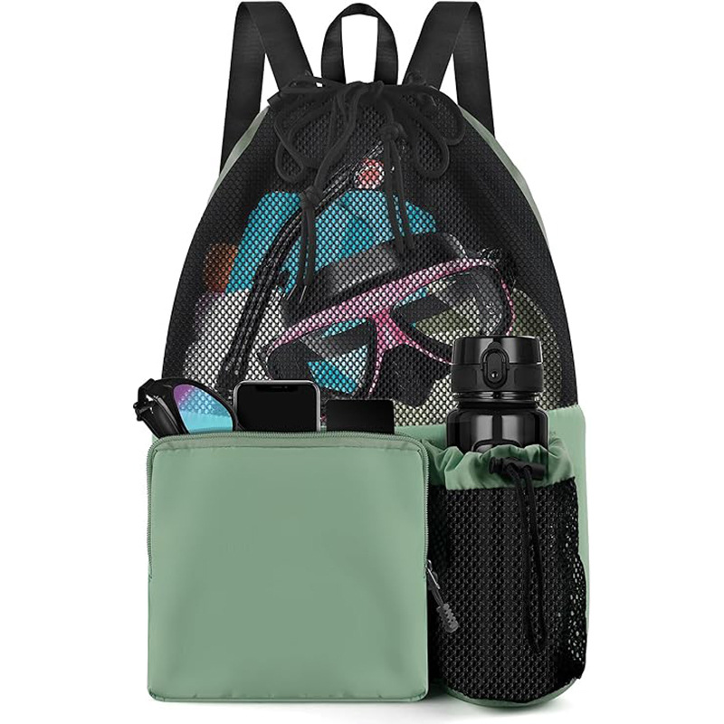 Amazon Mesh Drawstring Backpack with Shoe Pocket Swimming Rope Bag with Gym Yoga Beach Travel Beach Bag