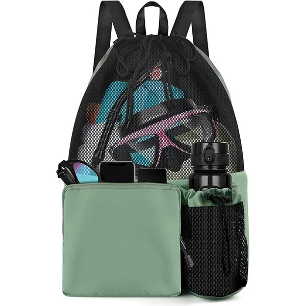 Amazon Mesh Drawstring Backpack with Shoe Pocket Swimming Rope Bag with Gym Yoga Beach Travel Beach Bag