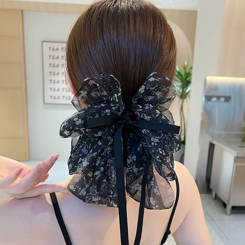雪纺碎花气质百搭蝴蝶结马尾夹甜美公主头抓夹半扎发夹显发量发卡|undefined