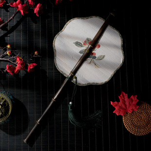 Ancient Style Purple Bamboo Waist Fan Hanfu Group Fan Chinese Style Long Handle Tassel Curlable Folding Fan Classical Portable Waist Fan